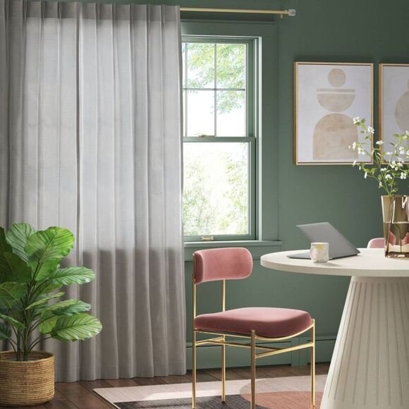 Open Box - Threshold - 34"x108" Light Filtering Pebble Satin Curtain Pane Gray - Picture 2 of 4